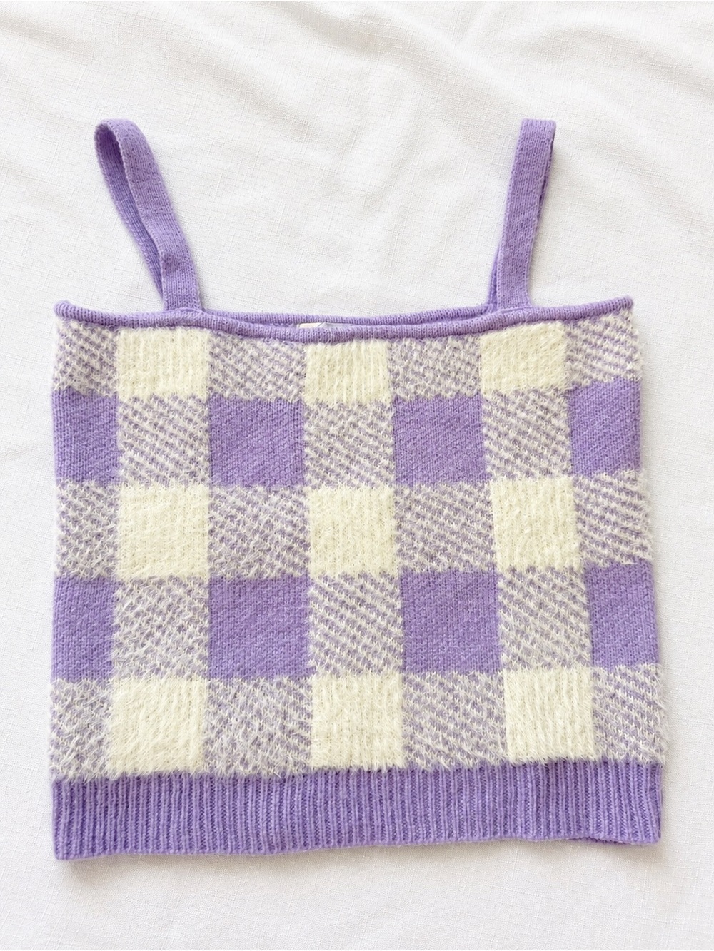 Willow & Wind Lavender Gingham Knit Sweater Tank Top Cottagecore 2000s Soft Girl